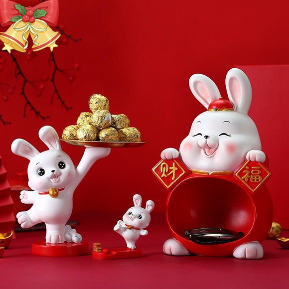2023 Cute Rabbit Bunny Figurines 12 Zodiac Statues Phone Holder Storage Tray Ornaments New Year Home Decoration Jennyshome
