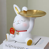 2023 Lucky Forturne Rabbit Resin Rabbit Tray Figurines for Porch Interior Tabletop Entrance Key Candy Storage Container House Decoration Items Jennyshome