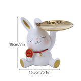2023 Lucky Forturne Rabbit Resin Rabbit Tray Figurines for Porch Interior Tabletop Entrance Key Candy Storage Container House Decoration Items Jennyshome