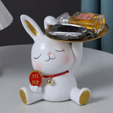 2023 Lucky Forturne Rabbit Resin Rabbit Tray Figurines for Porch Interior Tabletop Entrance Key Candy Storage Container House Decoration Items Jennyshome