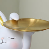 2023 Lucky Forturne Rabbit Resin Rabbit Tray Figurines for Porch Interior Tabletop Entrance Key Candy Storage Container House Decoration Items Jennyshome