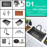 New Black Nanometer 304 Stainless Steel Waterfall Kitchen Sink 3mm Thickness Large Single Slot Above Mount Waterfall Faucet Jennyshome
