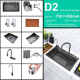 New Black Nanometer 304 Stainless Steel Waterfall Kitchen Sink 3mm Thickness Large Single Slot Above Mount Waterfall Faucet Jennyshome