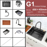 New Black Nanometer 304 Stainless Steel Waterfall Kitchen Sink 3mm Thickness Large Single Slot Above Mount Waterfall Faucet Jennyshome