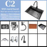 New Black Nanometer 304 Stainless Steel Waterfall Kitchen Sink 3mm Thickness Large Single Slot Above Mount Waterfall Faucet Jennyshome