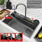 New Black Nanometer 304 Stainless Steel Waterfall Kitchen Sink 3mm Thickness Large Single Slot Above Mount Waterfall Faucet Jennyshome